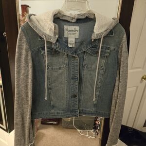 Womens Denim and Gray Hooded Jacket, NWOT, XL